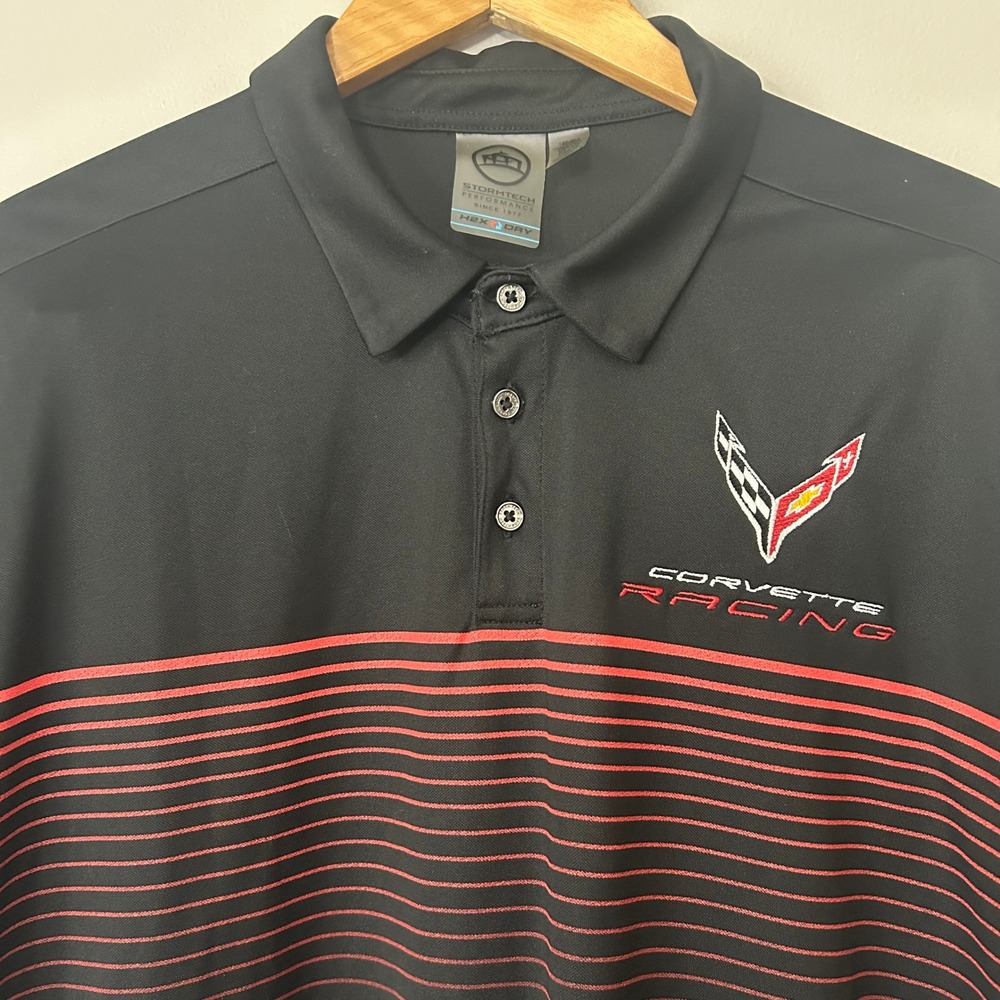 Stormtech Corvette Racing Polo Shirt Mens XL Black Red Striped Performance H2X
